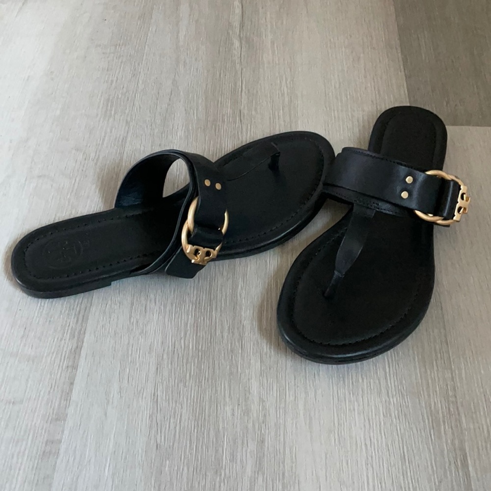 Tory Burch Marsden Sandals Black and Gold buckle